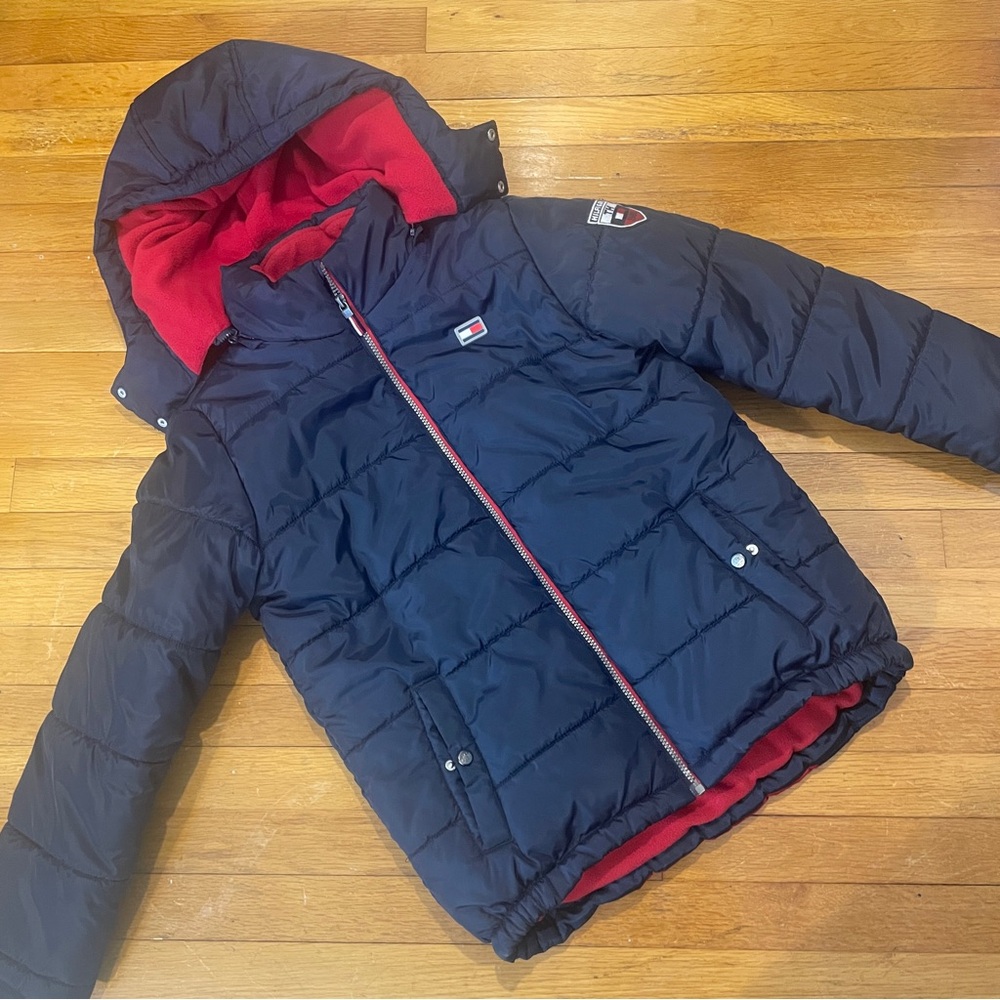 Tommy Hilfiger Kids Navy, White, and Red Puffer Jacket 14/16